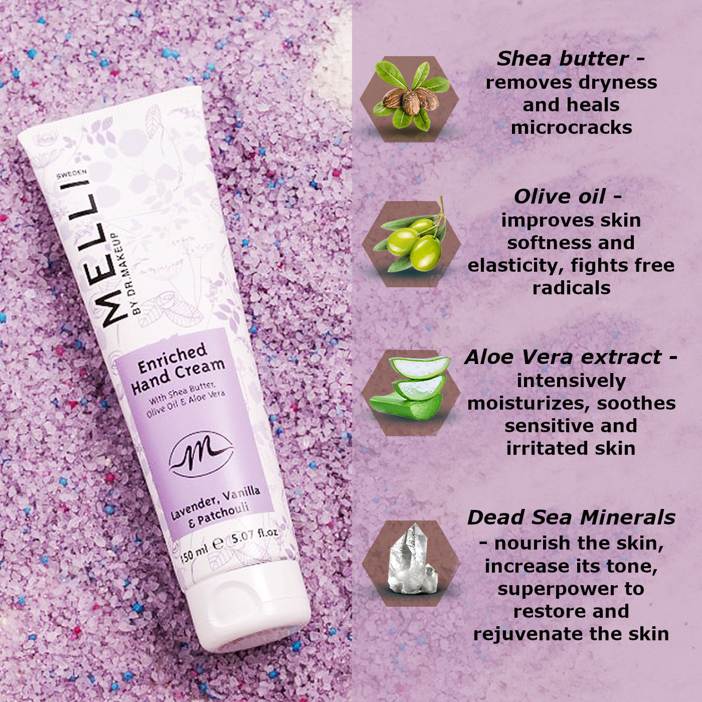 Angereicherte Handcreme Lavendel, Vanille und Patchouli / 150 ml