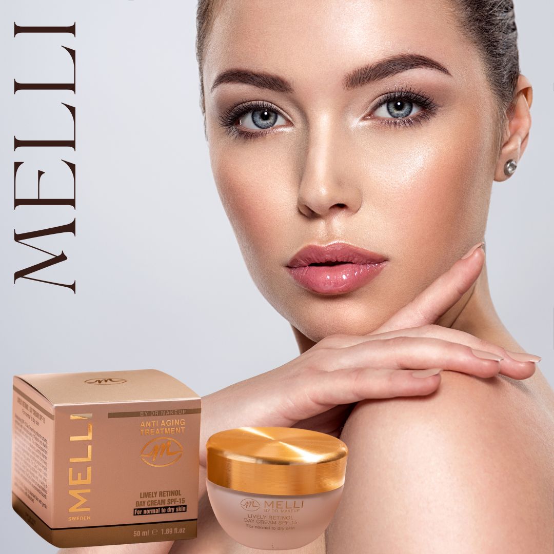Fuktgivande SPF-15 Retinol Cream främjar kollagenproduktionen.