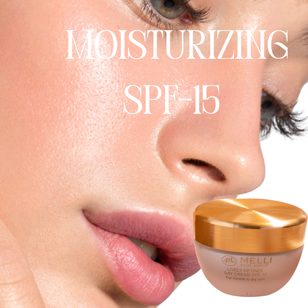 Fuktgivande SPF-15 Retinol ansiktskräm främjar kollagenproduktionen.